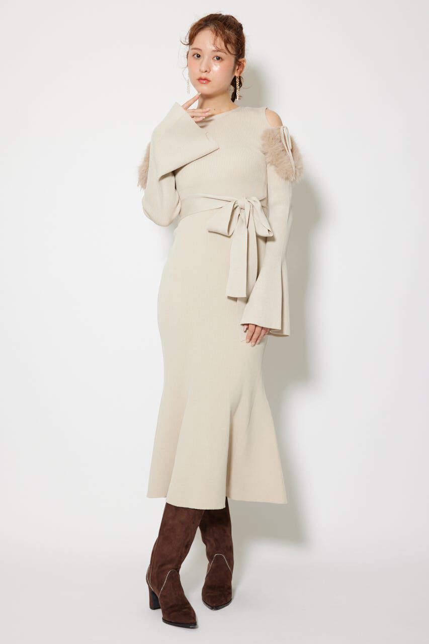 rienda「many wayショルダーフェイクファーニットワンピース」|ワンピース|