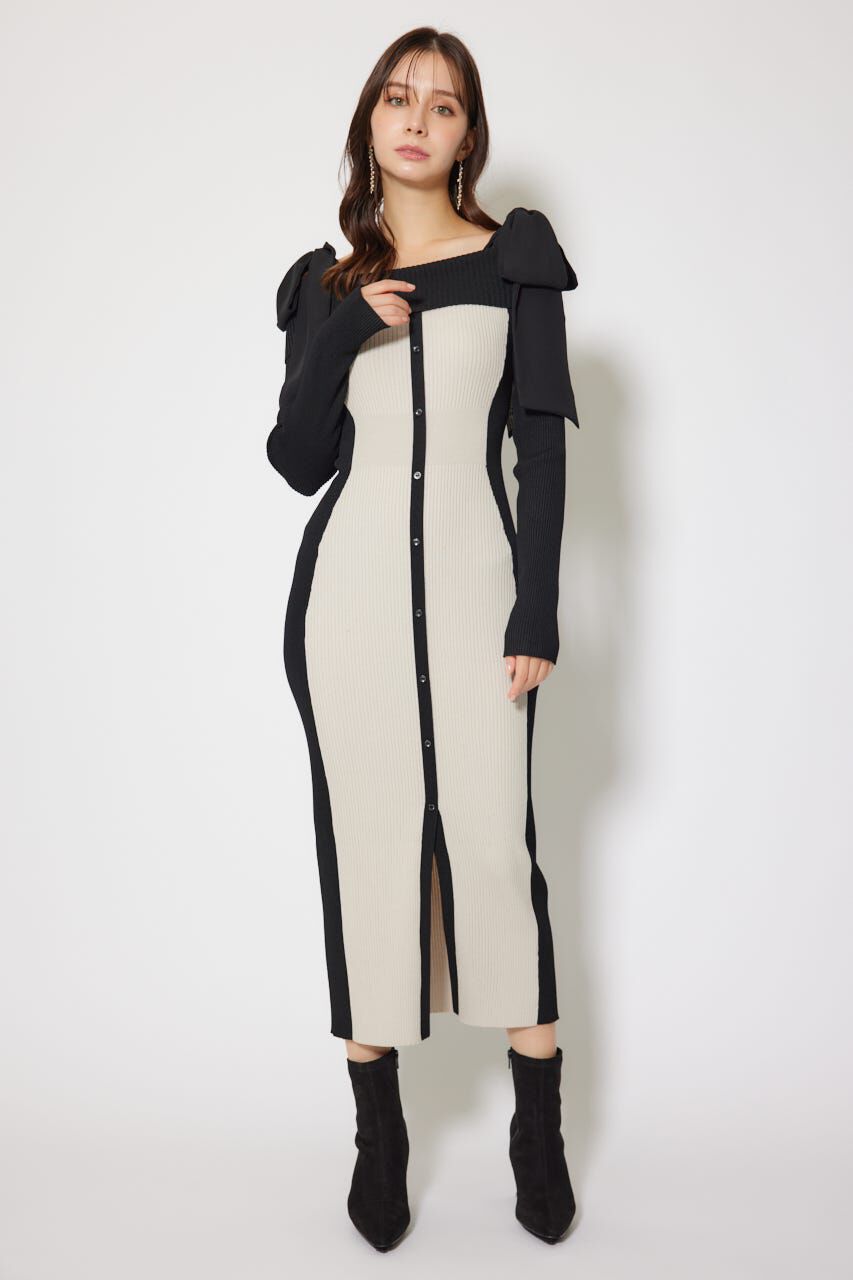 rienda「バイカラーオフショルリボンニットワンピース」|ワンピース|