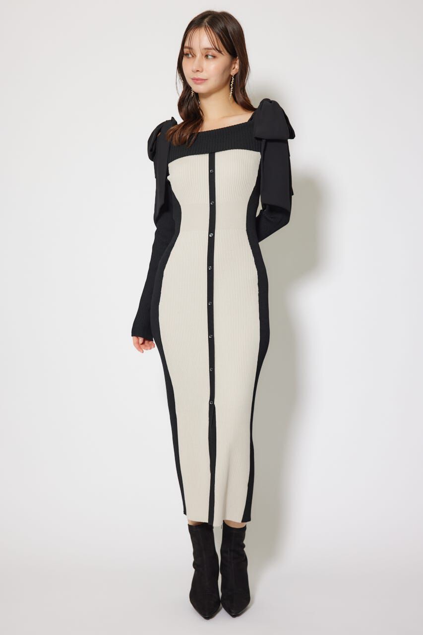 rienda「バイカラーオフショルリボンニットワンピース」|ワンピース|