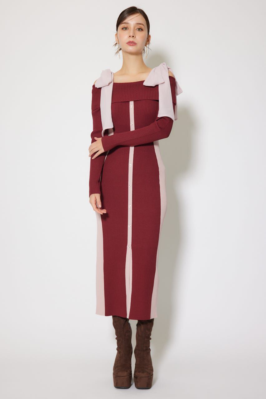 rienda「バイカラーオフショルリボンニットワンピース」|ワンピース|