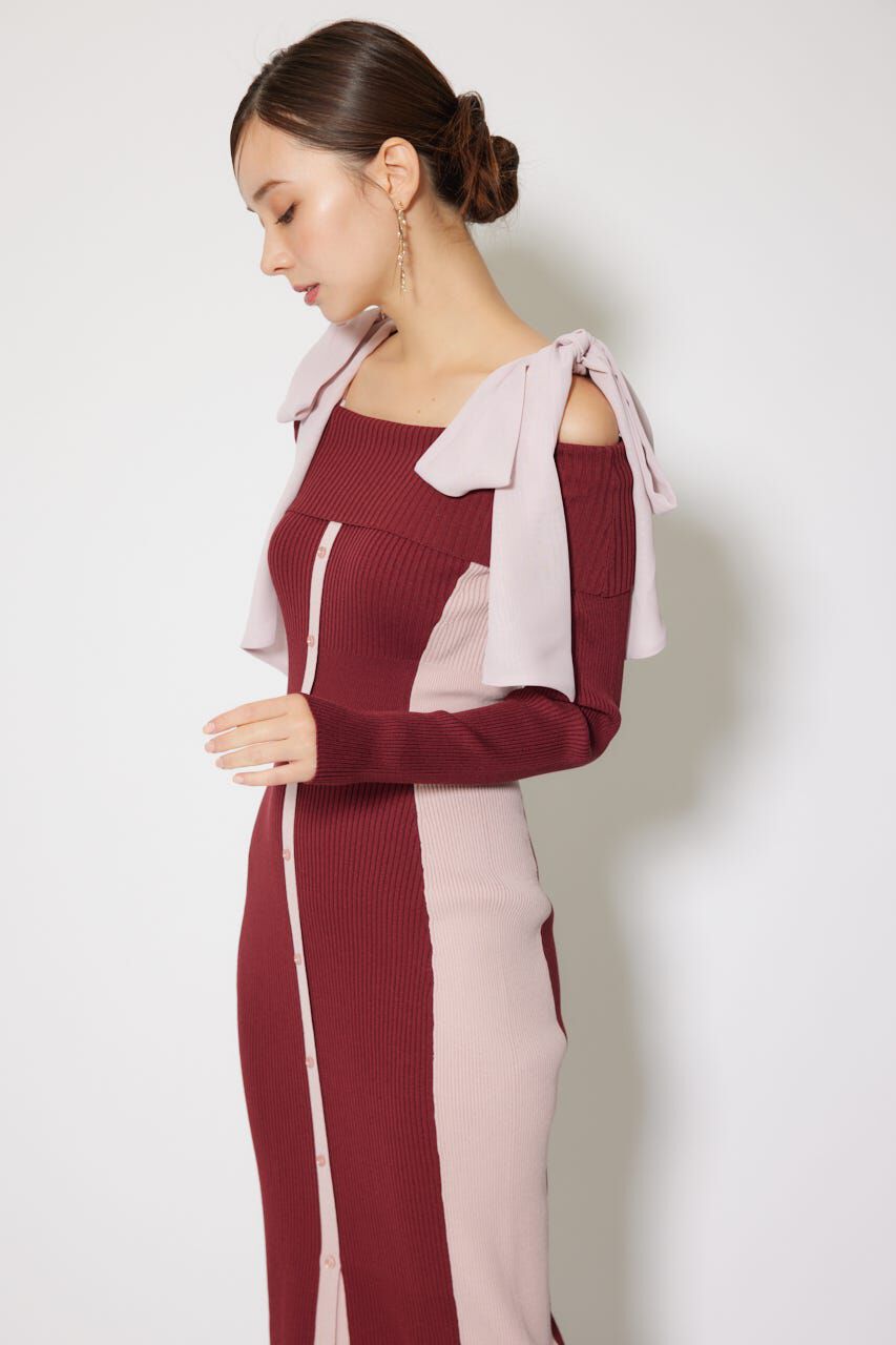 rienda「バイカラーオフショルリボンニットワンピース」|ワンピース|