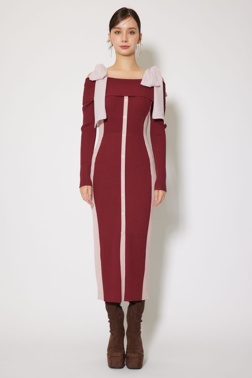 rienda「バイカラーオフショルリボンニットワンピース」|ワンピース|