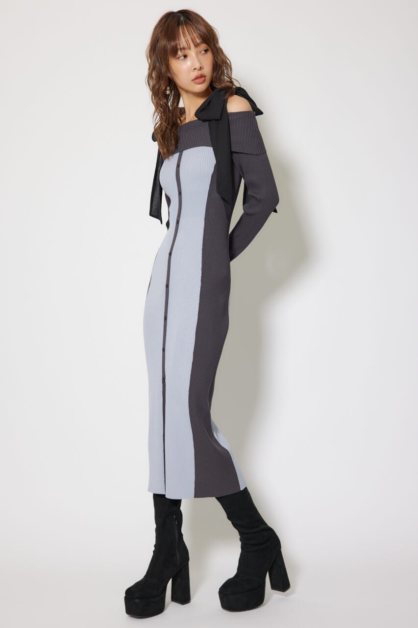 rienda「バイカラーオフショルリボンニットワンピース」|ワンピース|