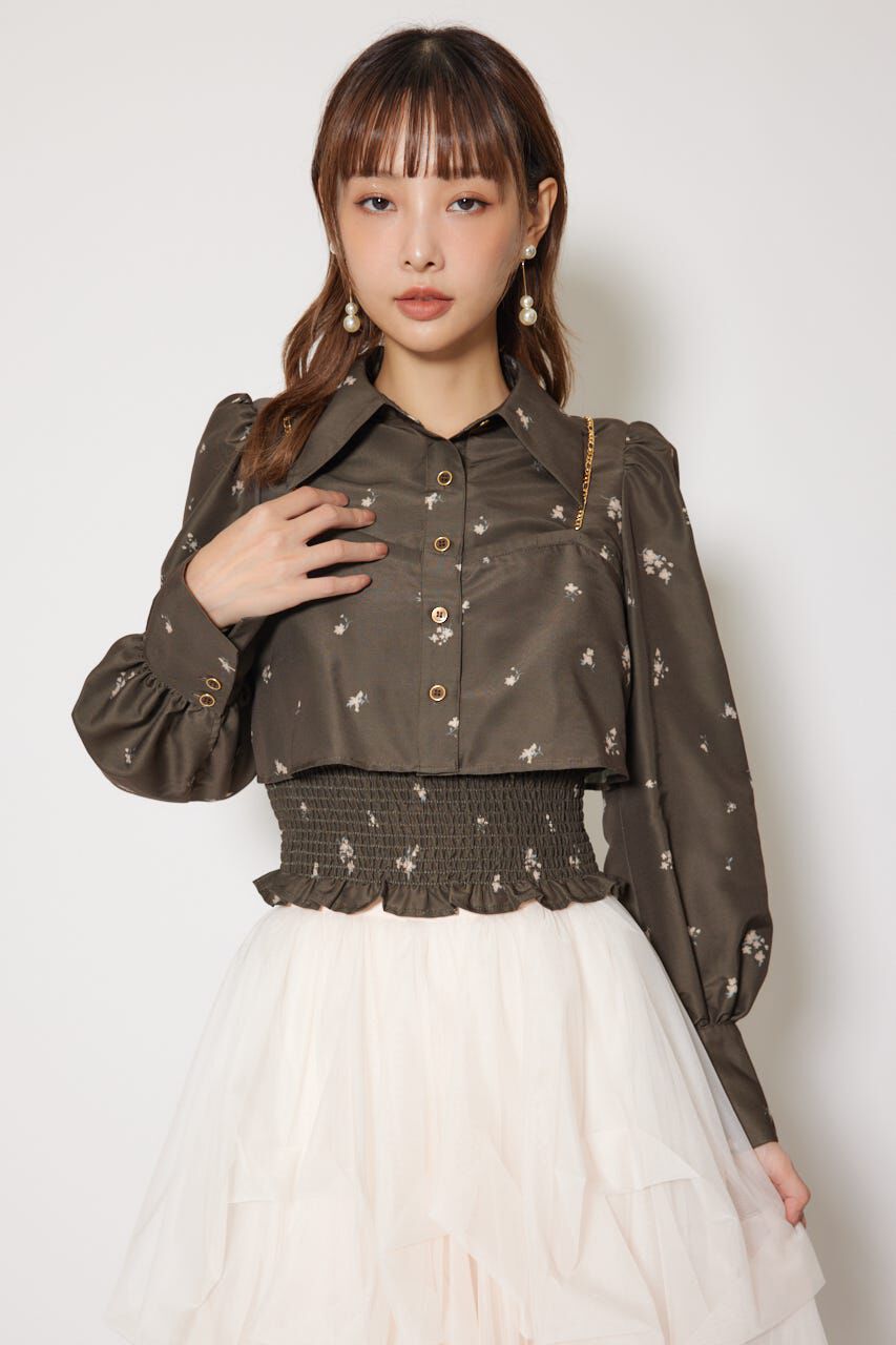 rienda「チェーンデザインシャーリングブラウス」|シャツ・ブラウス|柄BRN5