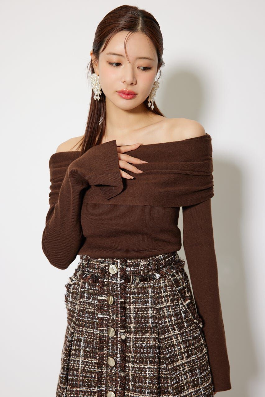 rienda「オフショルギャザーニットトップス」|ニット・セーター|