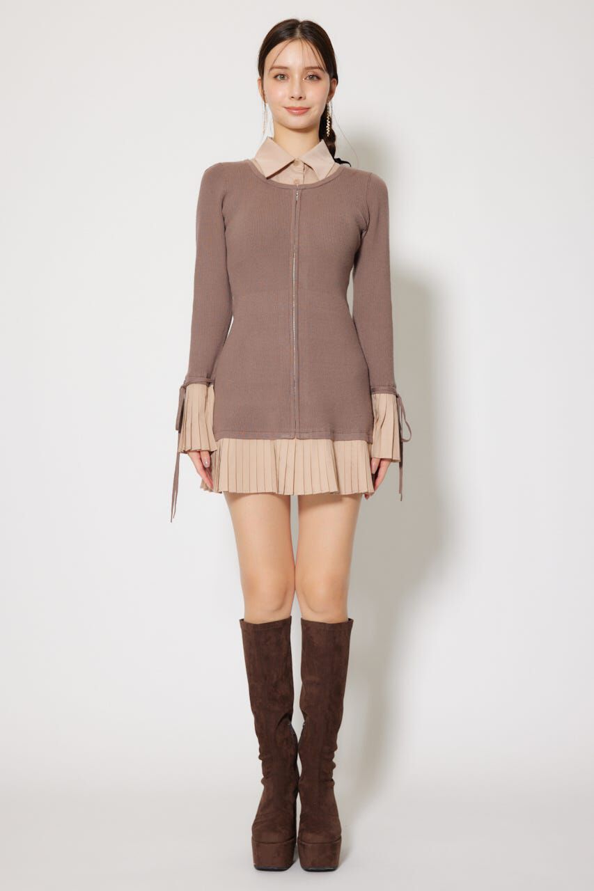 rienda「レイヤードパターンシャツニットミニワンピース」|ワンピース|