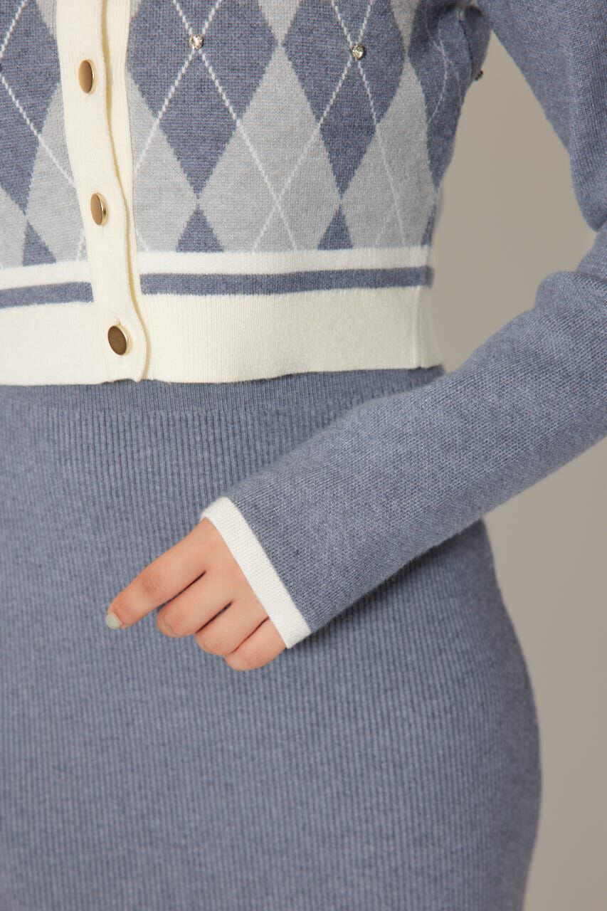 rienda「アーガイルバイカラーカーディガンセットニットワンピース」|ワンピース|