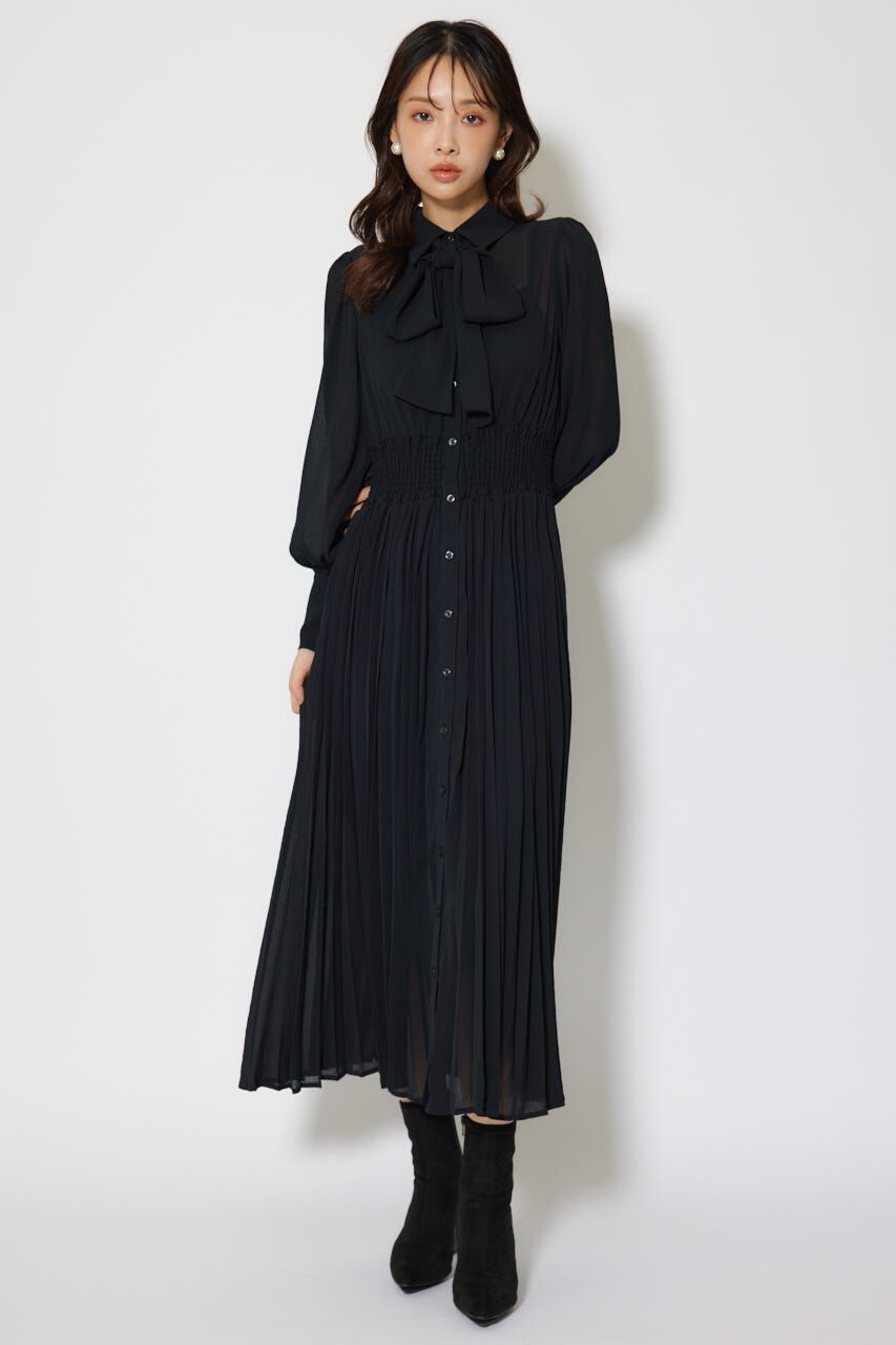 rienda「ラインフラワーボウタイワンピース」|ワンピース|BLK