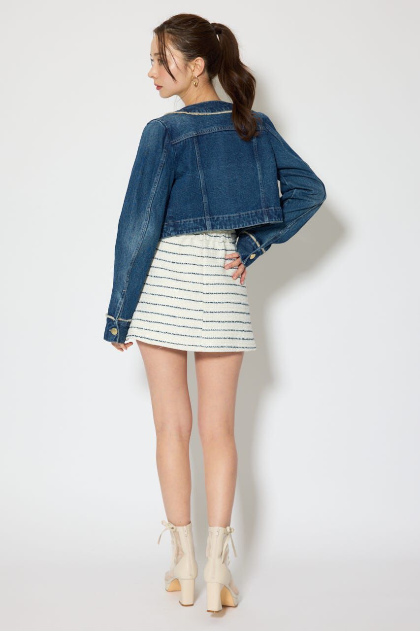 rienda「ノーカラーフリンジデニムジャケット」|デニムジャケット|