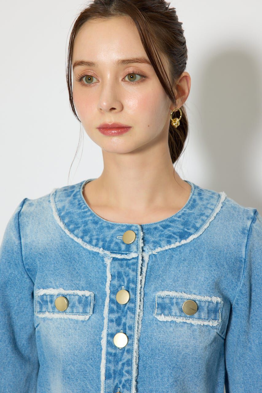 rienda「ノーカラーフリンジデニムジャケット」|デニムジャケット|