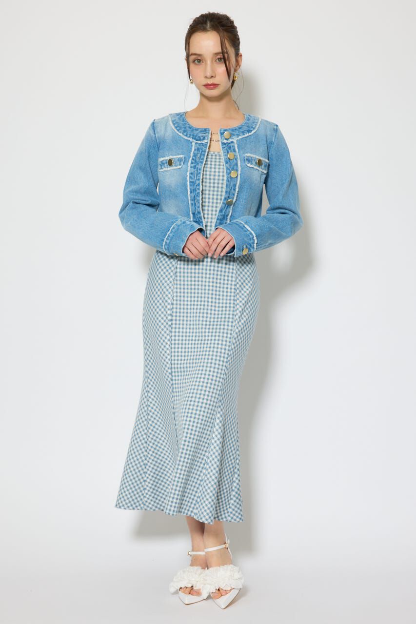 rienda「ノーカラーフリンジデニムジャケット」|デニムジャケット|