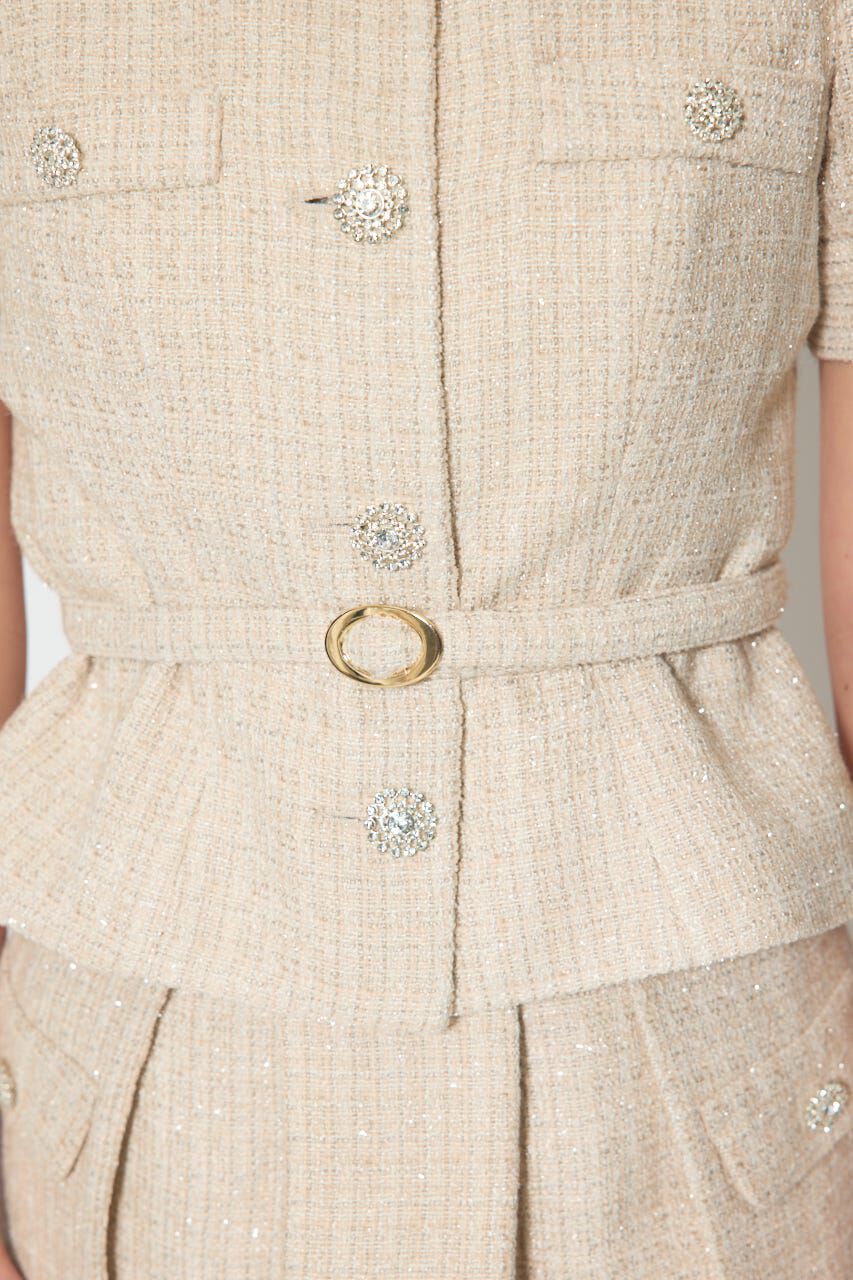 rienda「ノーカラーツイードペプラムジャケット」|その他|