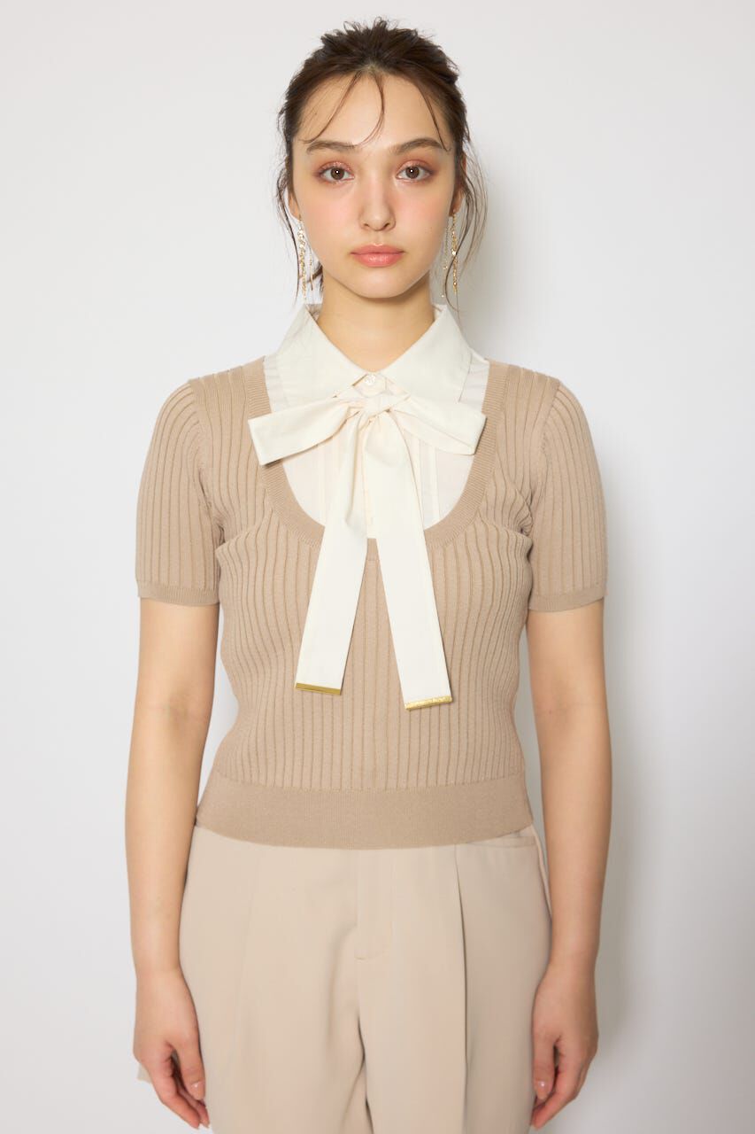 rienda「シャツドッキングハーフスリーブニットトップス」|ニット・セーター|