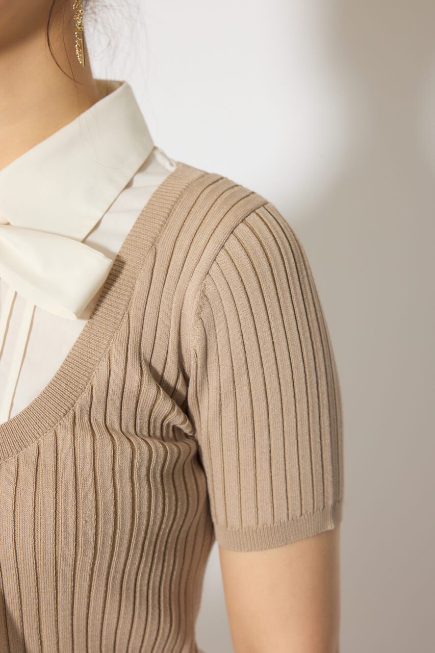 rienda「シャツドッキングハーフスリーブニットトップス」|ニット・セーター|