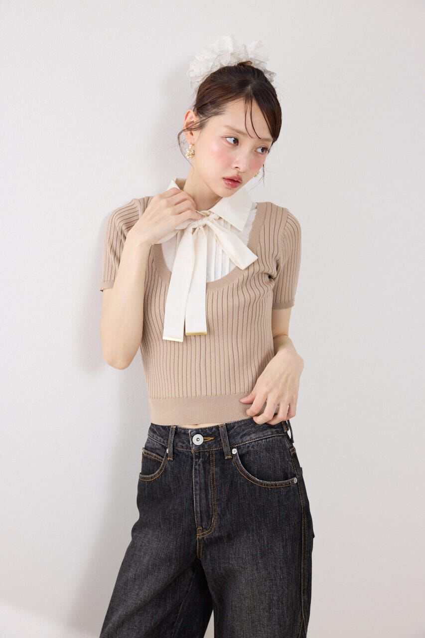 rienda「シャツドッキングハーフスリーブニットトップス」|ニット・セーター|