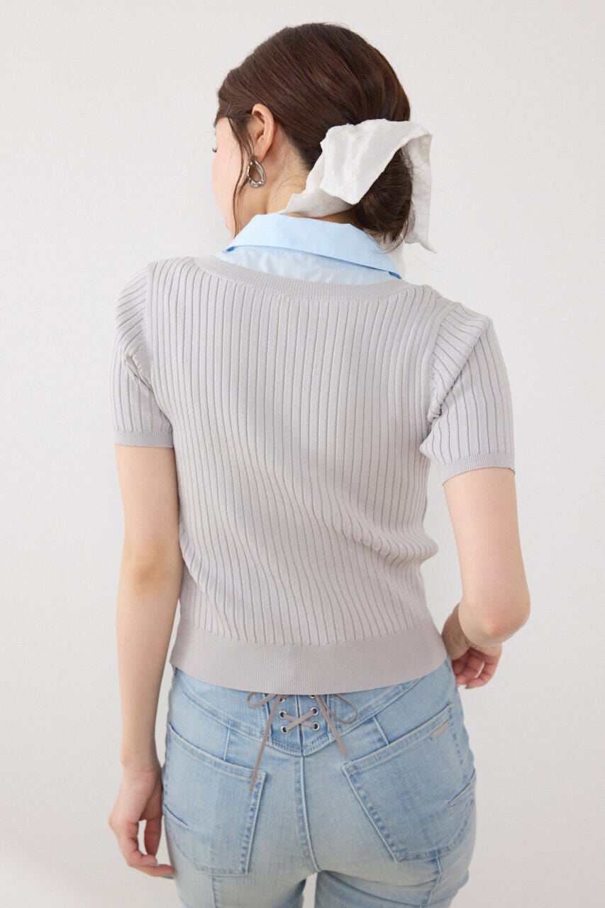 rienda「シャツドッキングハーフスリーブニットトップス」|ニット・セーター|
