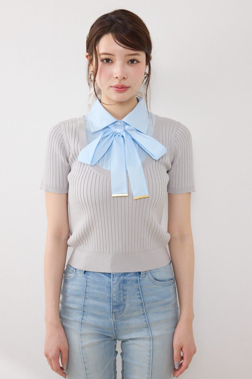 rienda「シャツドッキングハーフスリーブニットトップス」|ニット・セーター|