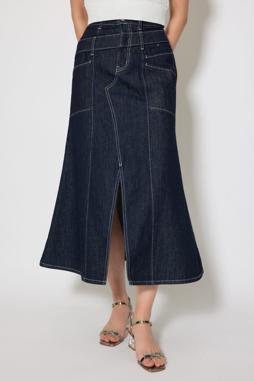 rienda「ダブルベルトマーメイドデニムスカート」|スカート|D/BLU3