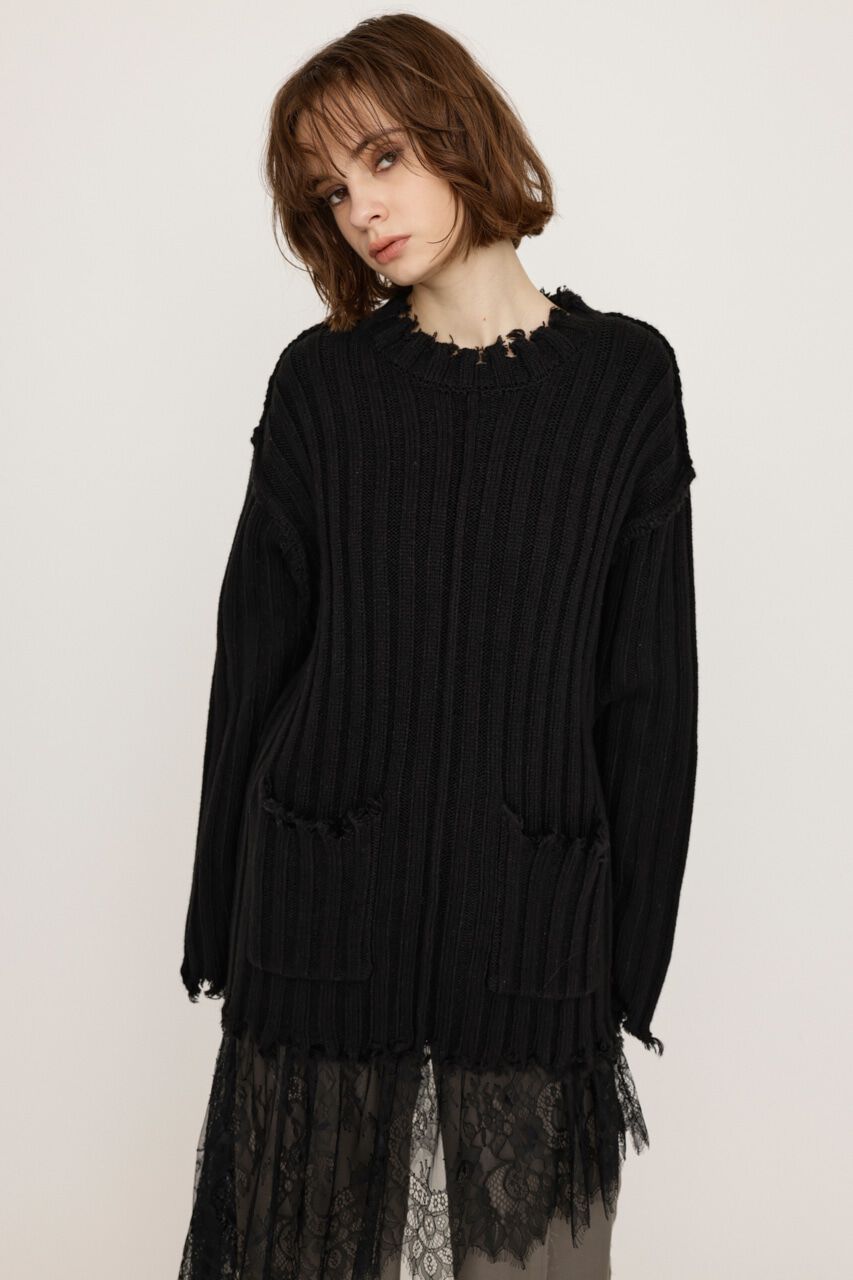 SLY「DAMAGED LG トップス」|ニット・セーター|BLK