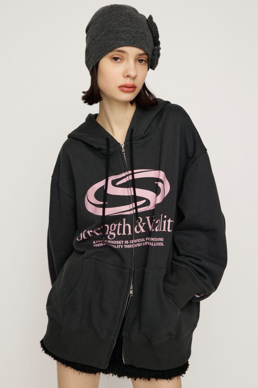 SLY「PRINT OVER HOODIE」|パーカー|L/BLK1
