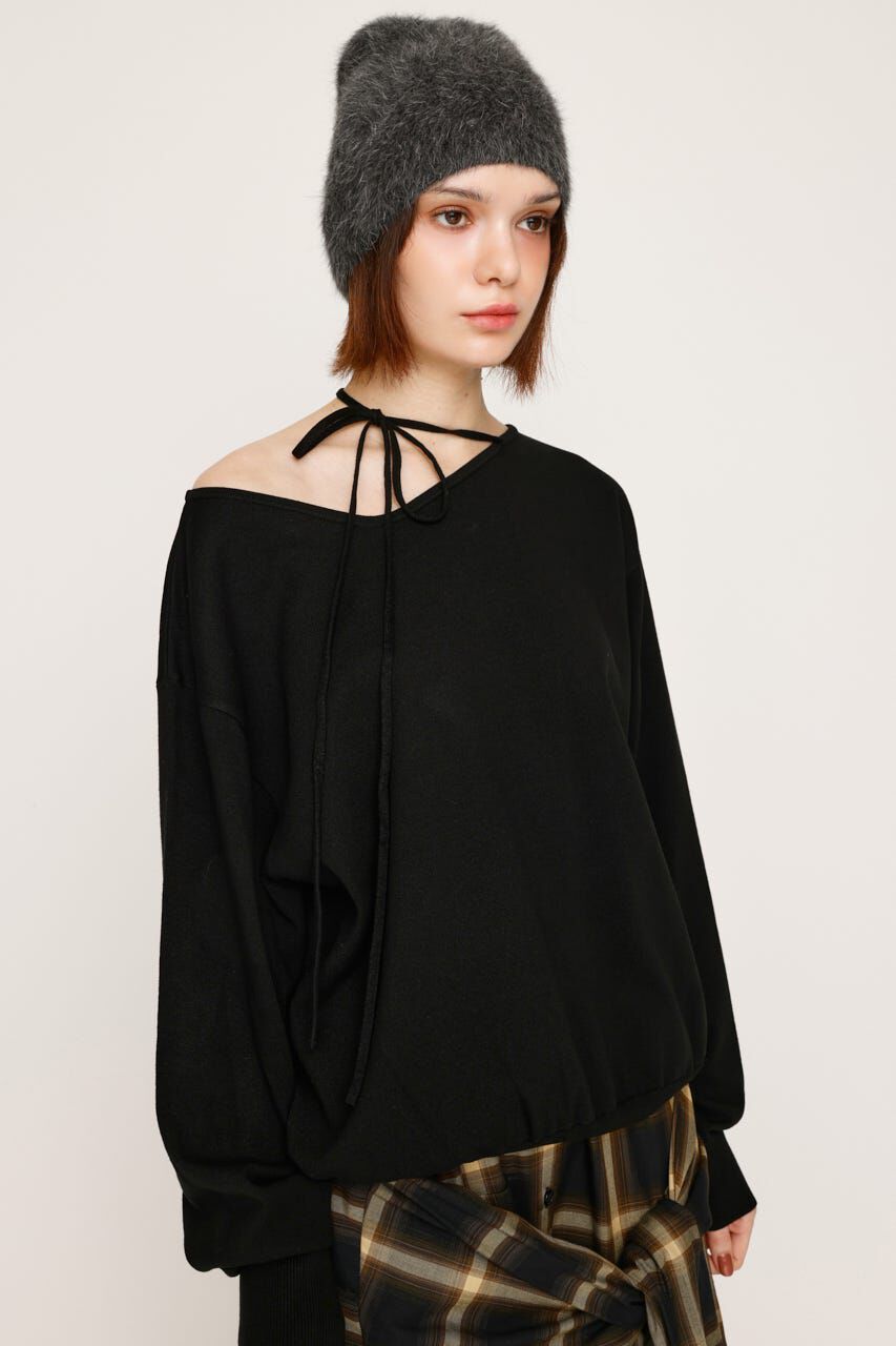 SLY「ASYMMETRY NECK LOOSE トップス」|ニット・セーター|BLK