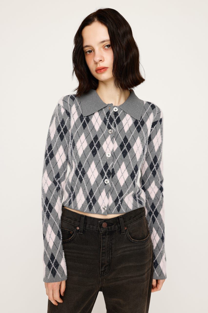 SLY「ARGYLE CHECK HG POLO シャツ」|ニット・セーター|GRY
