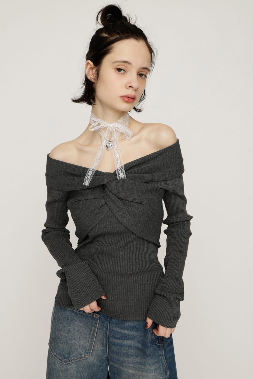 SLY「TWIST RIBBON KNIT トップス」|ニット・セーター|T.GRY