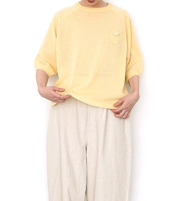 休日と詩「小さなポケットのニット&ldquo;5分袖&rdquo;」|ニット・セーター|イエロー