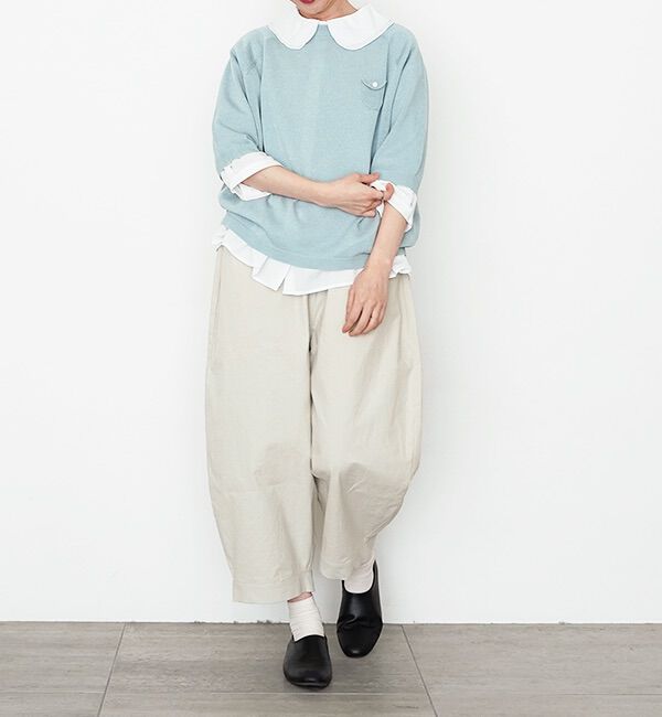 休日と詩「小さなポケットのニット&ldquo;5分袖&rdquo;」|ニット・セーター|ブルー