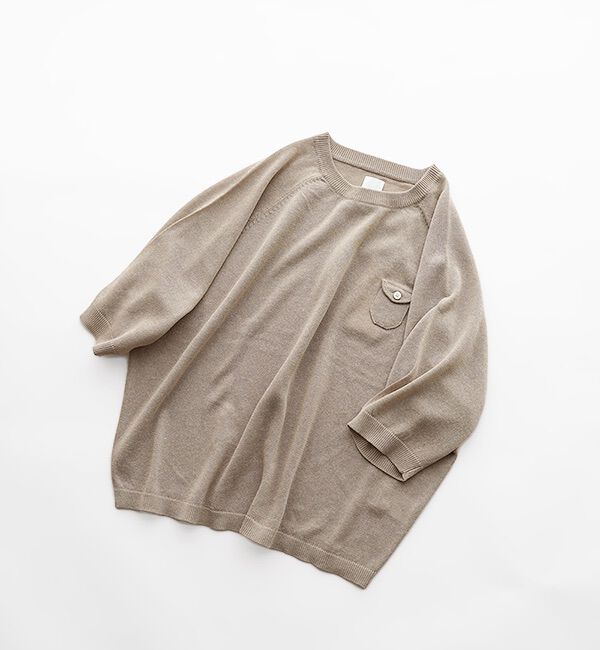 休日と詩「小さなポケットのニット&ldquo;5分袖&rdquo;」|ニット・セーター|グレージュ