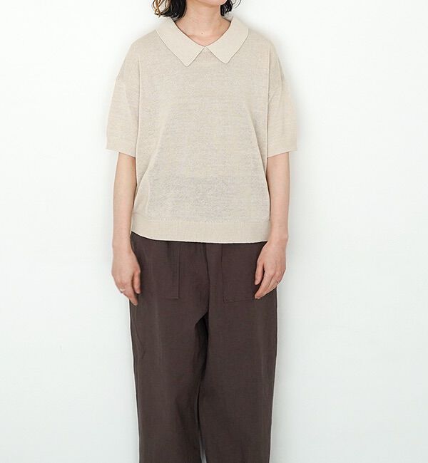 休日と詩「休日のやさしい襟のニット&ldquo;5分袖&rdquo;」|ニット・セーター|ベージュ