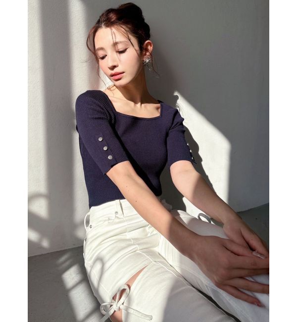 RESEXXY「シンプルスリーブニットトップス【ネイビーWEB限定カラー】」|ニット・セーター|