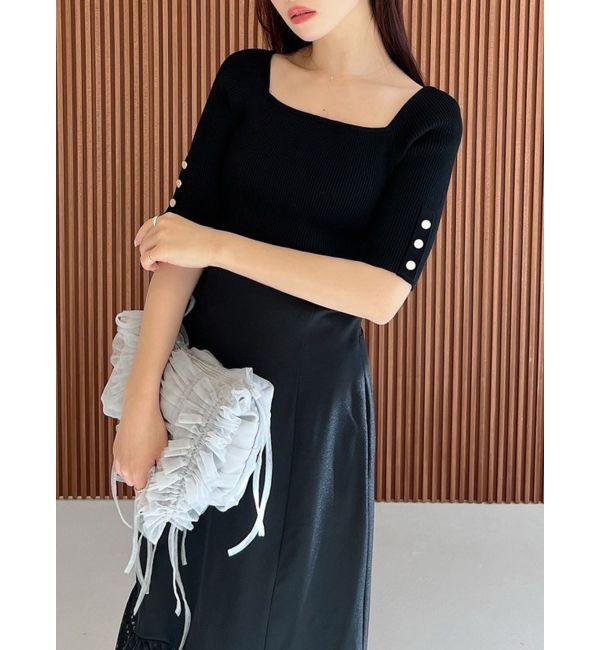 RESEXXY「シンプルスリーブニットトップス【ネイビーWEB限定カラー】」|ニット・セーター|ブラック