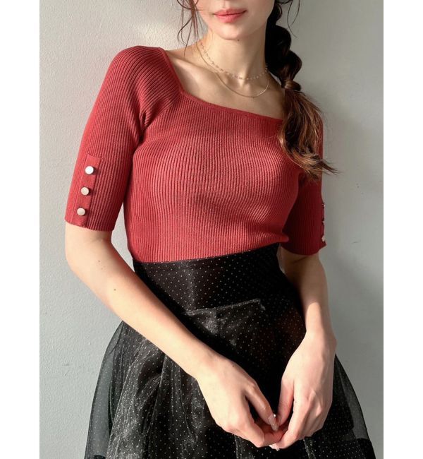 RESEXXY「シンプルスリーブニットトップス【ネイビーWEB限定カラー】」|ニット・セーター|レッド