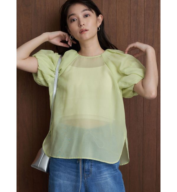 MERCURYDUO「【OUNNOUN】バルーンスリーブシアーブラウス」|シャツ・ブラウス|ミントグリーン