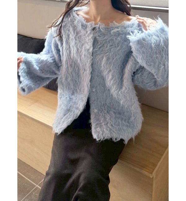 MERCURYDUO「【OUNNOUN】ロングシャギー2WAYオーバーサイズニット」|ニット・セーター|ブルー