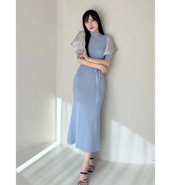 MERCURYDUO「異素材スリーブリブマーメイドワンピース」|ワンピース|