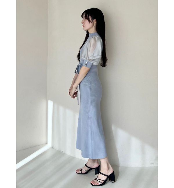 MERCURYDUO「異素材スリーブリブマーメイドワンピース」|ワンピース|