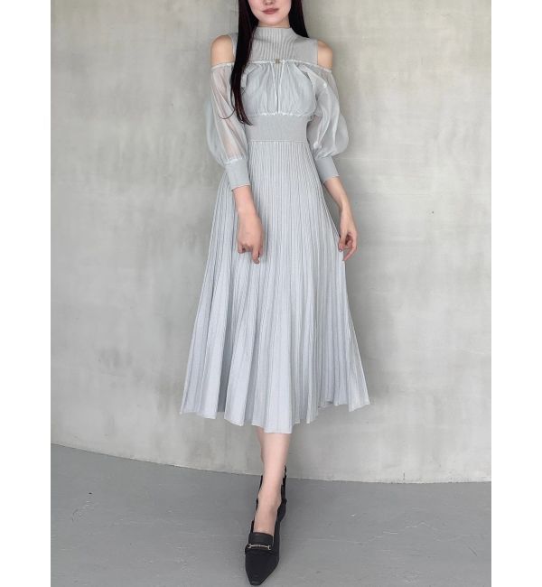 MERCURYDUO「異素材ドッキングプリーツフレアニットワンピース」|ワンピース|