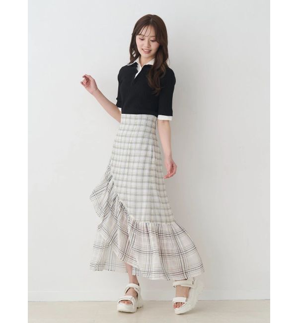 MERCURYDUO「シアーチェックイレヘムティアードスカート」|スカート|