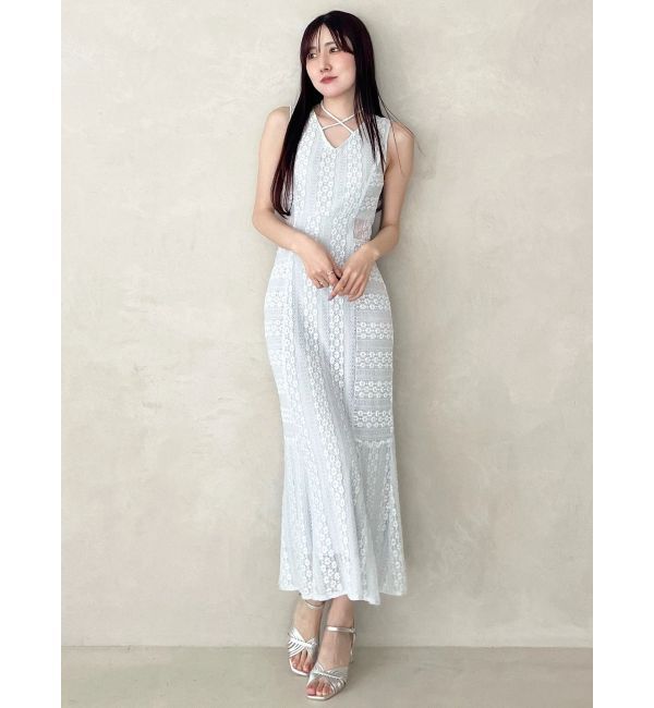 MERCURYDUO「カットレースブロッキングマーメイドワンピース」|ワンピース|