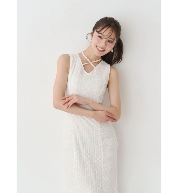 MERCURYDUO「カットレースブロッキングマーメイドワンピース」|ワンピース|