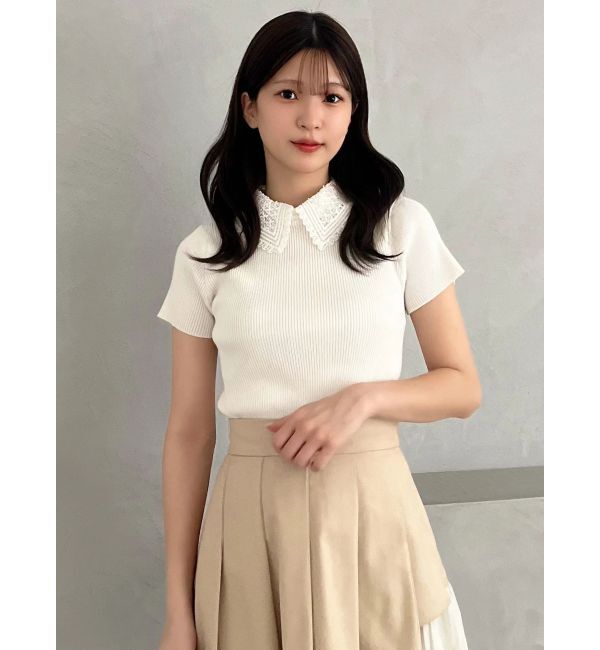 MERCURYDUO「レース襟ハーフスリーブニット」|ニット・セーター|