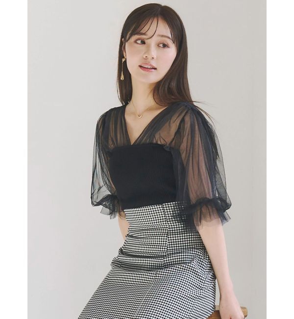 MERCURYDUO「チュールギャザー使いニット」|ニット・セーター|