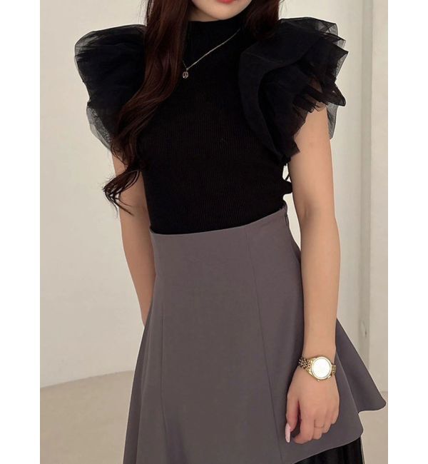 MERCURYDUO「ボリュームチュールフリルニット」|ニット・セーター|ブラック