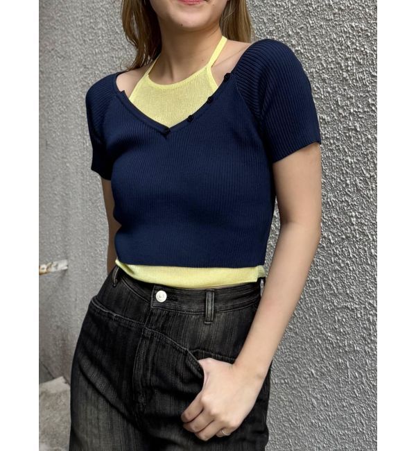 MURUA「レイヤードライクVネックニット」|ニット・セーター|ネイビー