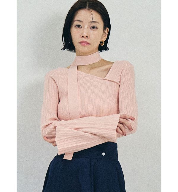 LAGUNAMOON「ボウタイアシンメトリーネックニットプルオーバー」|ニット・セーター|