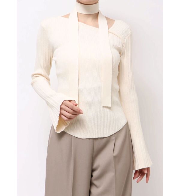 LAGUNAMOON「ボウタイアシンメトリーネックニットプルオーバー」|ニット・セーター|