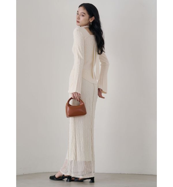 LAGUNAMOON「ボウタイアシンメトリーネックニットプルオーバー」|ニット・セーター|