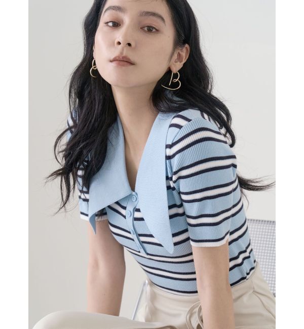 LAGUNAMOON「ヘムレイヤードビッグカラーポロニットプルオーバー」|ニット・セーター|